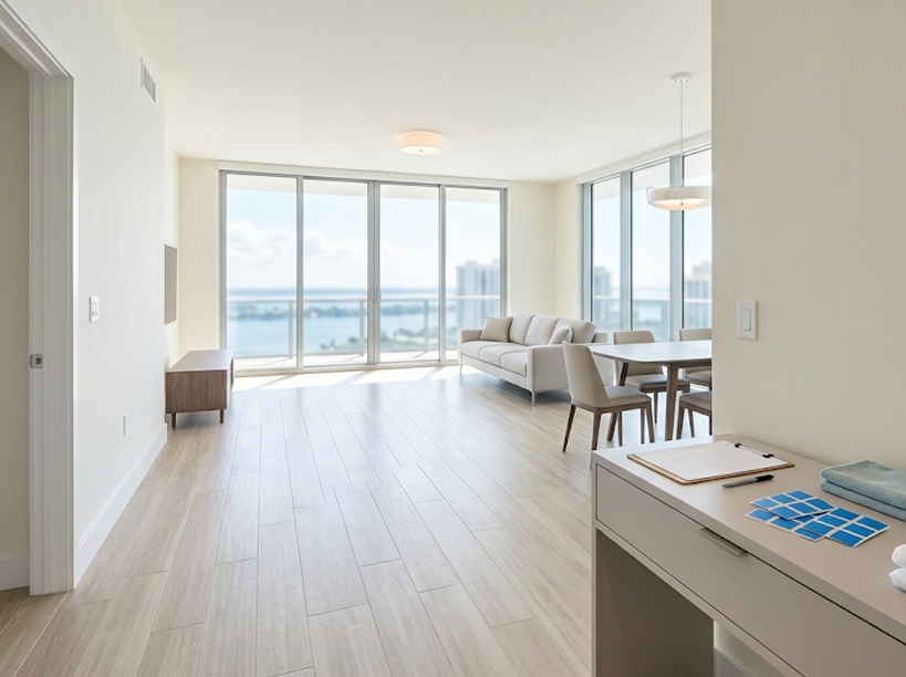 Spotless renovated property prepared for final turnover cleaning and client walkthrough in Tampa Bay