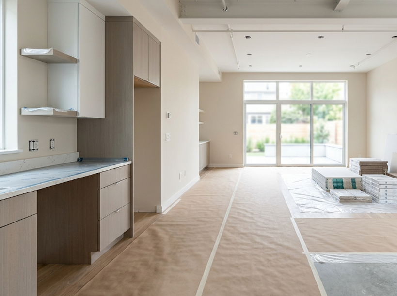Clean construction space prepared between project phases for inspection, installation, or client walkthrough in Tampa Bay