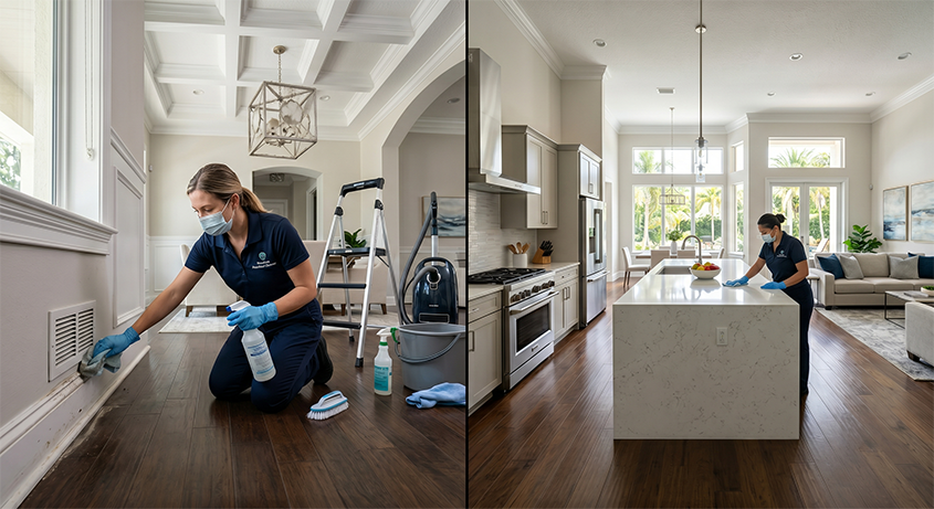 Deep cleaning and regular cleaning comparison inside a residential home in Tampa Florida